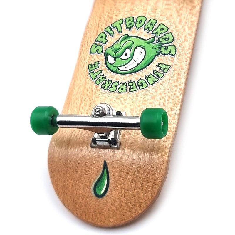 SPITBOARDS 34mm x 96mm Complete Pro Fingerboard Set-Up | Real Wood Deck | Pro Trucks with Lock-Nuts and Bushings | Polyurethane Wheels with Bearings | Round Emblem (Wood Version) - Image 3